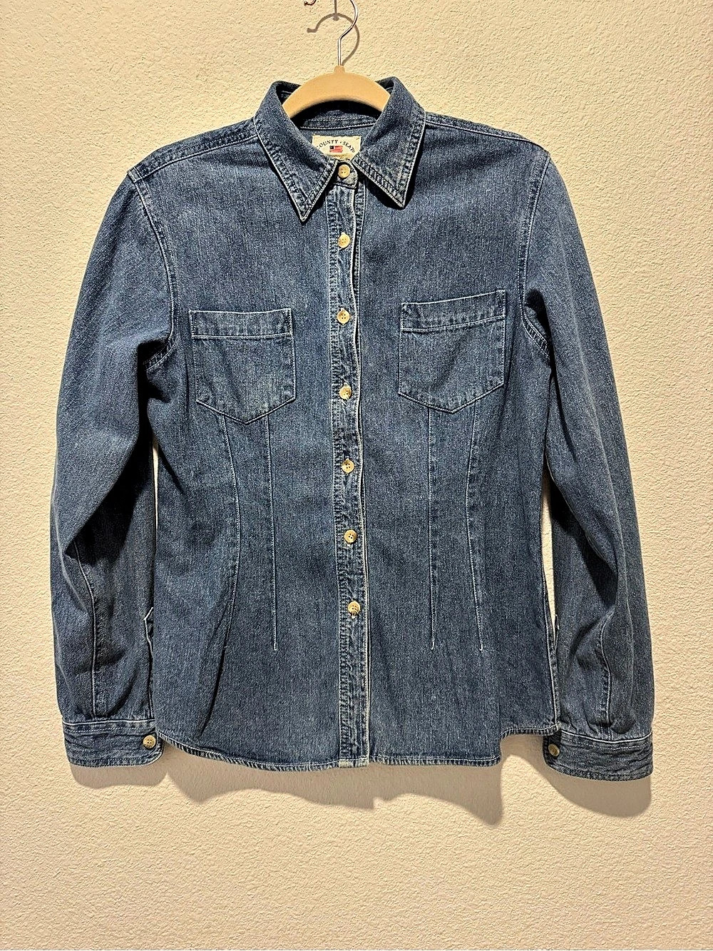 County Seat Denim Button Down Shirt in Blue Size Medium